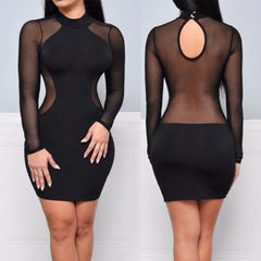 Women Sexy Dress See Through Mesh Bandage Bodycon Long Sleeve Evening Party Clubwear Sexy club style Mini Dress