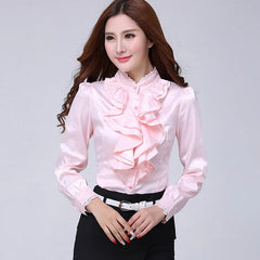 Blouse shirt Women Fashion Blouses Pink Casual Shirts Elegant Ruffled Collar White Office Female Clothing Spring Tops 2022 New