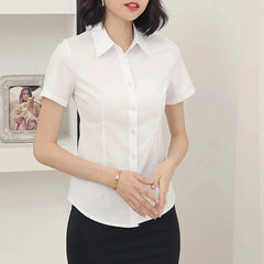 Fashion Woman Blouses 2024 V-neck Short Sleeve Solid Work Shirts Tops Pretty and Cheap Women's Blouse OL Elegant Female clothing