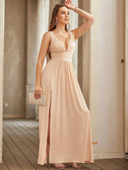 Women Evening Dresses Formal Occasion Sexy Split V Neck Backless Sleeveless Cocktail Dresses Wedding Party Prom Gowns Bridesmaid