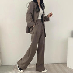 Wide Leg Suit Pants Set Elegant Women's Business Suit Set with Single-breasted Cardigan Jacket High Waist Wide for Professional