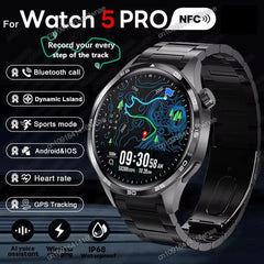 2025 New Smart Watch Men Watch 5 Pro 1.52 AMOLED Screen Bluetooth Call GPS Trajectory NFC Heart Rate Dynamic Lsland SmartWatches