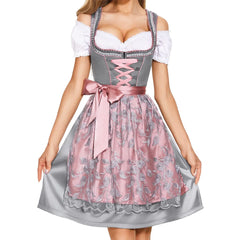 Women's Midi Costume Dress, Costume Fashion, Costume Skirt Dress includes Dirndl Blouse, Dirndl Apron, 3 Pieces for Oktoberfest,