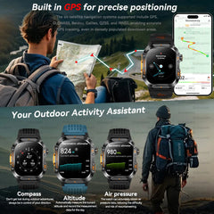 2025 New Smart Watch 2.01" AMOLED Display Built-in Compass Altimeter Flashlight 100+Sport Modes 540mAh Voice Call Smartwatch Men