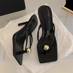 Women High Heels Slippers Designer Heeled Sandals Elegant Shoes Woman Summer 2025 Trend Fashion Fliop Flops Casual Slides Mujer