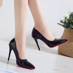 High-heeled shoes women fine heel pointed head design sexy temperament bright leather French patent leather women's shoes