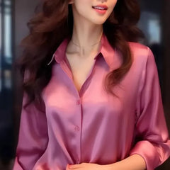 Polo-Neck Blouses Button Up Elegant Loose Long Sleeve Clothes Office Ladies French Black Shirt Tops Spring Autumn Women's Solid