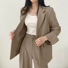 Wide Leg Suit Pants Set Elegant Women's Business Suit Set with Single-breasted Cardigan Jacket High Waist Wide for Professional
