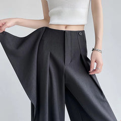 Suit Wide-Legged Pants Women Chic Solid High Waist Loose Casual Trousers Fashion Elegant Commuter Spring Fall Pants