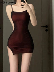 Bodycon Woman Dress 2025 Vestidos De Mujer Fashion Tunic Temperament Sexy Sling Robe Femme Gauze Split Mini Summer Y2K Dresses