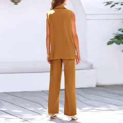 Elegant Women'S 2 Piece Outfits Sleeveless Suit Vest And Wide Leg Pants Business Casual Sets Suit Trousers For Women