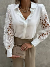 Women's Blouse White blank Elegant V-neck Lace Sleeve Cut-out Patchwork Office Commuter Black Shirt For Female S-XXL