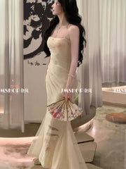 Elegant Sexy Bodycon Mermaid Dress Summer Fashion Mesh Strap Runway Party Robe Women France Vintage Floral Long Vestidos New