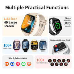 New Smartwatch 1.83'' HD Screen BT Call Health&Sleep Monitoring Kids Smart Watch Waterproof Fashoin Sport Bracelet For Women Men