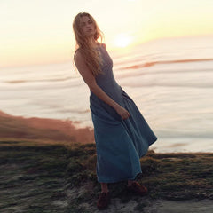 Casual Round Neck Lace Up Backless Denim Dress Sleeveless High Waist Loose Zipper Robe Summer High Street Sexy Solid Clothing