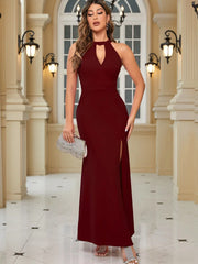 Women's Dresses Split Sleeveless Hollow High Neck Elegant Evening Cocktail Long Dresses