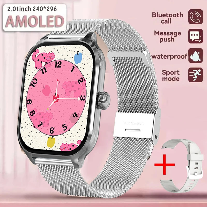 2025 New Smart Watch 2.01 inch AMOLED Screen Always Display Time Heart Rate BT Call Fashion trends men Women Couple Smartwatch