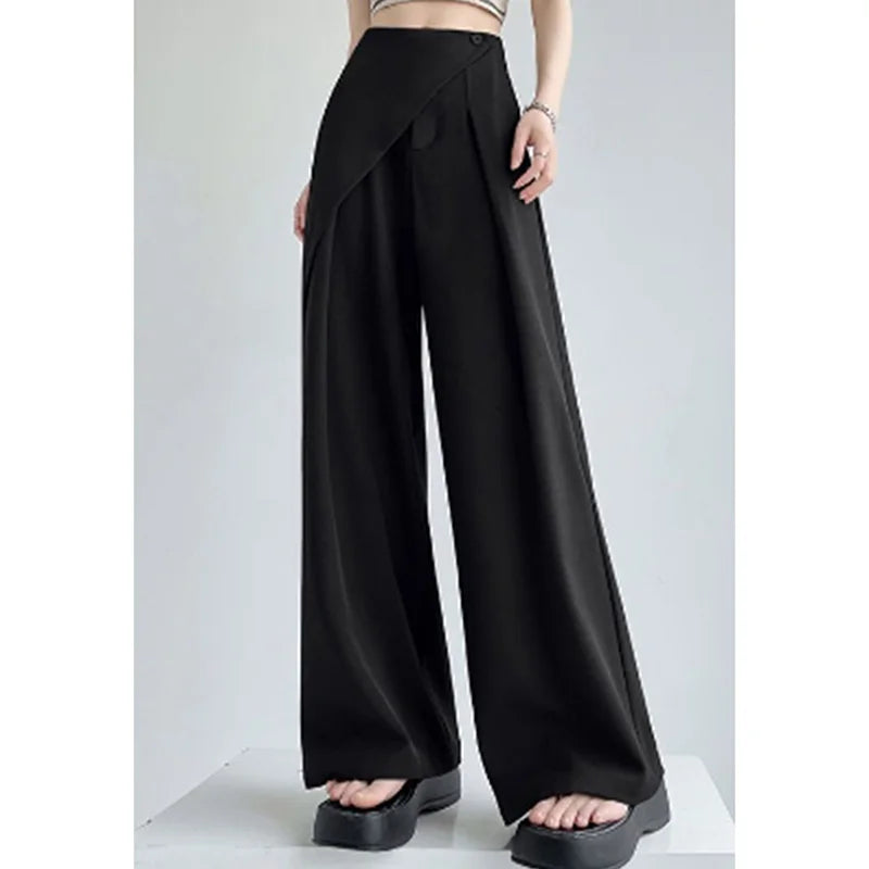 Suit Wide-Legged Pants Women Chic Solid High Waist Loose Casual Trousers Fashion Elegant Commuter Spring Fall Pants