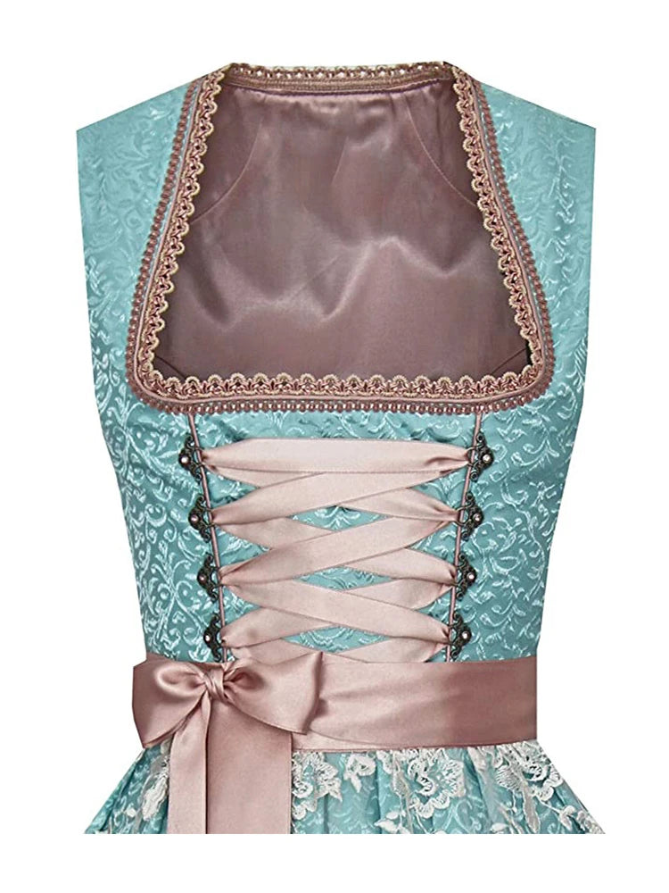 Women's Midi Costume Dress, Costume Fashion, Costume Skirt Dress includes Dirndl Blouse, Dirndl Apron, 3 Pieces for Oktoberfest,