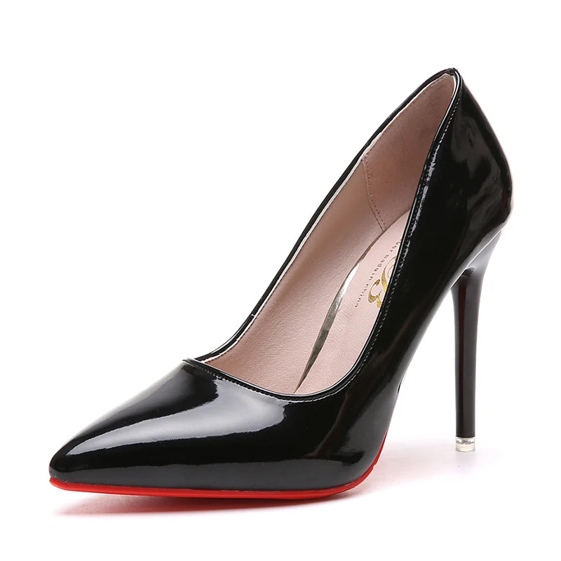 High-heeled shoes women fine heel pointed head design sexy temperament bright leather French patent leather women's shoes