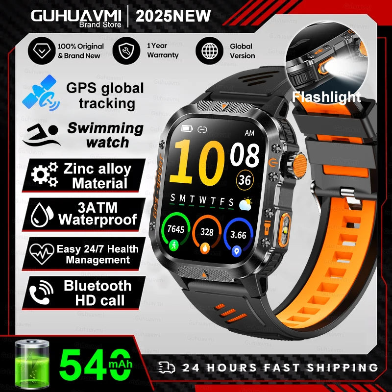2025 New Smart Watch 2.01" AMOLED Display Built-in Compass Altimeter Flashlight 100+Sport Modes 540mAh Voice Call Smartwatch Men