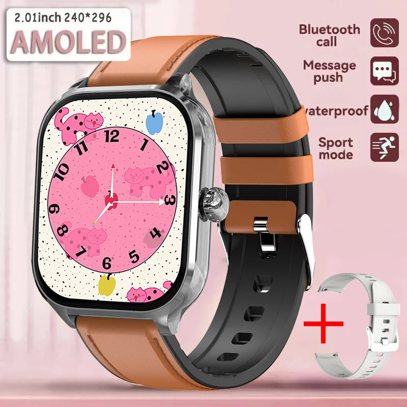 2025 New Smart Watch 2.01 inch AMOLED Screen Always Display Time Heart Rate BT Call Fashion trends men Women Couple Smartwatch