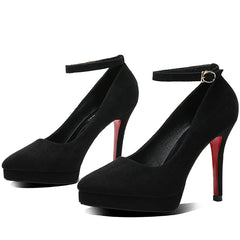 New Sexy Classic 12cm High Heels Women's Pumps Summer Black Shoes Ladies Strappy Pumps Platform Round Head Ankle Strap Footwear