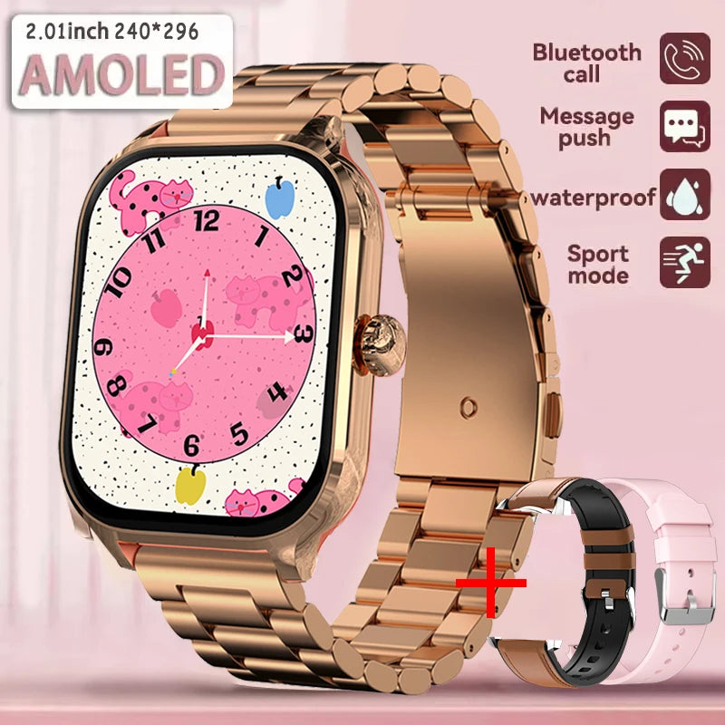 2025 New Smart Watch 2.01 inch AMOLED Screen Always Display Time Heart Rate BT Call Fashion trends men Women Couple Smartwatch