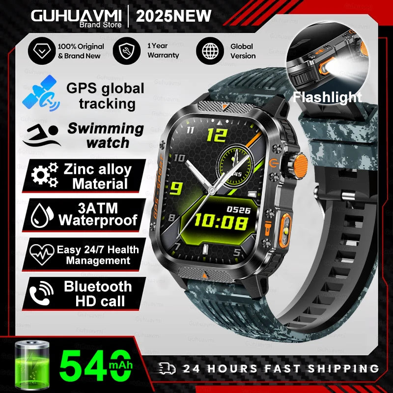 2025 New Smart Watch 2.01" AMOLED Display Built-in Compass Altimeter Flashlight 100+Sport Modes 540mAh Voice Call Smartwatch Men