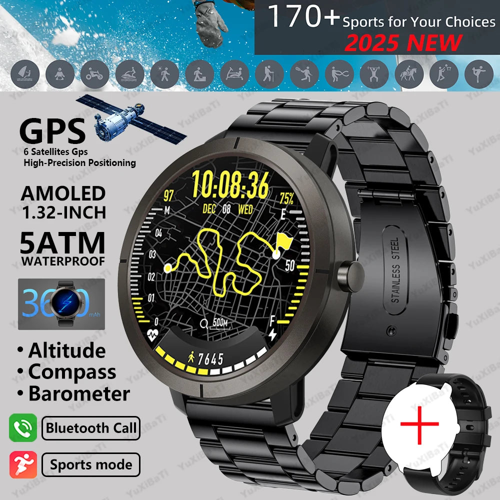 Smart Watch for Women GPS 6-Satellites 1.32” HD AMOLED Display Built-in GPS Bluetooth Call Sports 5ATM Waterproof Smartwatch Man