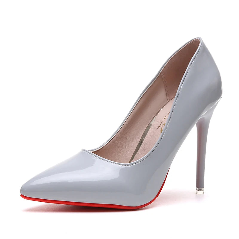 High-heeled shoes women fine heel pointed head design sexy temperament bright leather French patent leather women's shoes