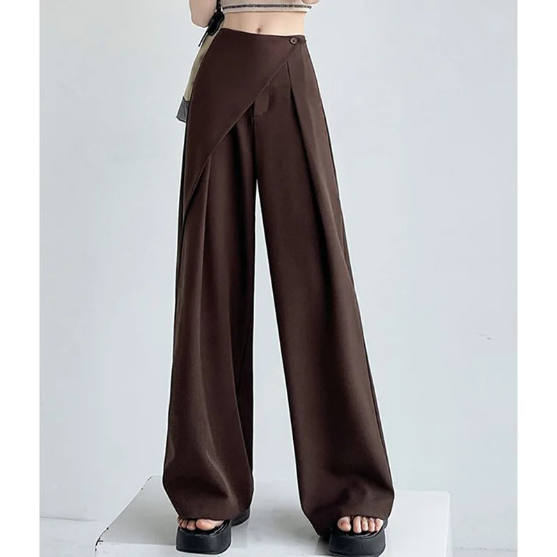 Suit Wide-Legged Pants Women Chic Solid High Waist Loose Casual Trousers Fashion Elegant Commuter Spring Fall Pants