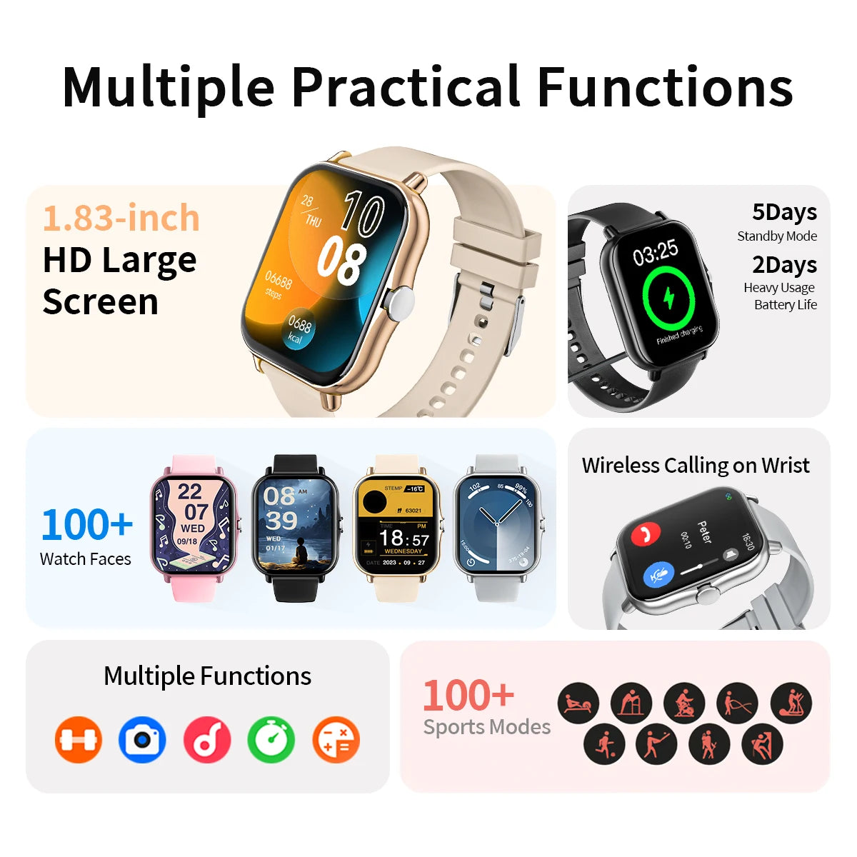 New Smart Watch 2025 1.83-inch TFT Display Screen Bluetooth Calling Multiple Sport Modes Men Women Smartwatch For Android&IOS