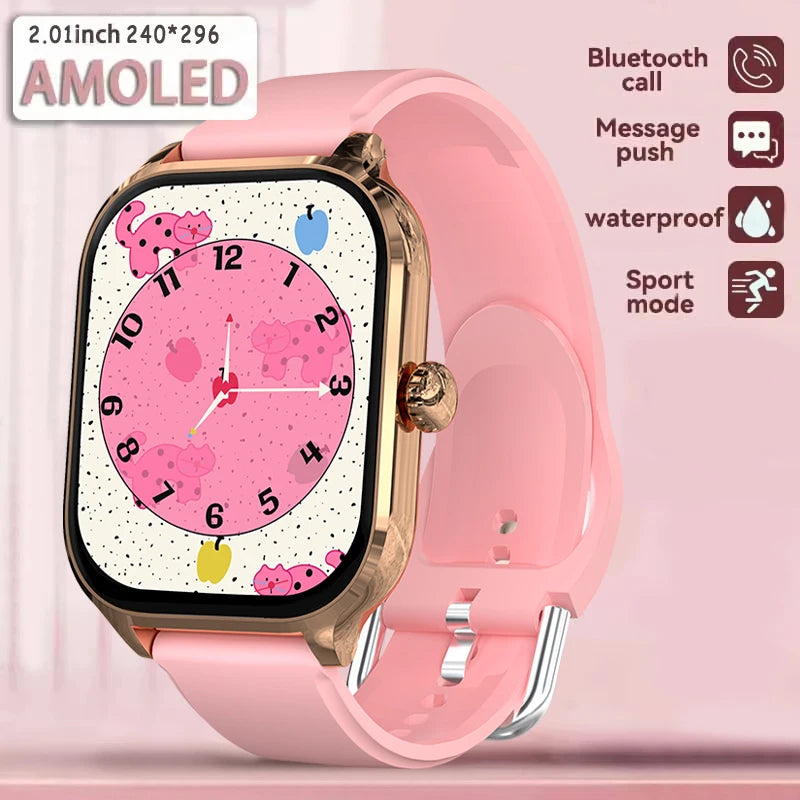 2025 New Smart Watch 2.01 inch AMOLED Screen Always Display Time Heart Rate BT Call Fashion trends men Women Couple Smartwatch
