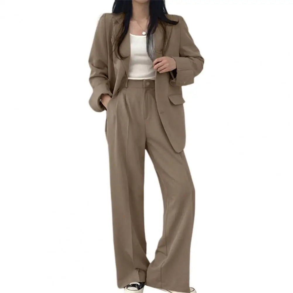 Wide Leg Suit Pants Set Elegant Women's Business Suit Set with Single-breasted Cardigan Jacket High Waist Wide for Professional