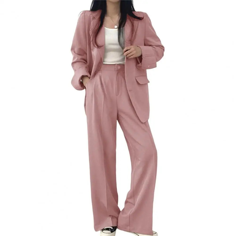 Wide Leg Suit Pants Set Elegant Women's Business Suit Set with Single-breasted Cardigan Jacket High Waist Wide for Professional