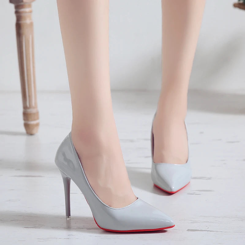 High-heeled shoes women fine heel pointed head design sexy temperament bright leather French patent leather women's shoes