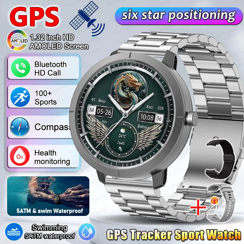 Smart Watch for Women GPS 6-Satellites 1.32” HD AMOLED Display Built-in GPS Bluetooth Call Sports 5ATM Waterproof Smartwatch ma