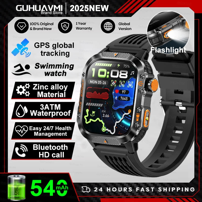 2025 New Smart Watch 2.01" AMOLED Display Built-in Compass Altimeter Flashlight 100+Sport Modes 540mAh Voice Call Smartwatch Men