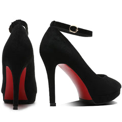 New Sexy Classic 12cm High Heels Women's Pumps Summer Black Shoes Ladies Strappy Pumps Platform Round Head Ankle Strap Footwear
