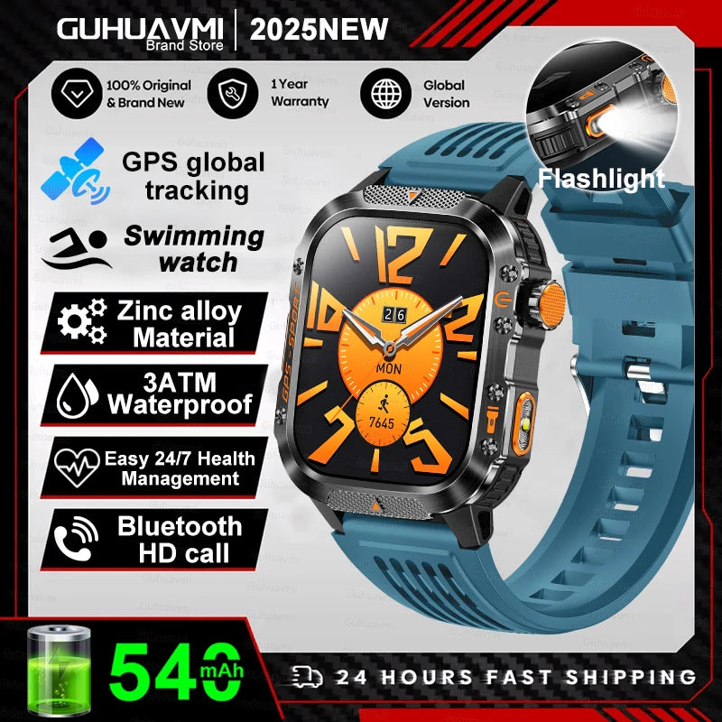 2025 New Smart Watch 2.01" AMOLED Display Built-in Compass Altimeter Flashlight 100+Sport Modes 540mAh Voice Call Smartwatch Men