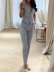 2025 Women Summer Office Suit Set Slim Fit Vest and Skinny Pants 2 Piece Outfit Business Casual Work Wear Chic Street Style