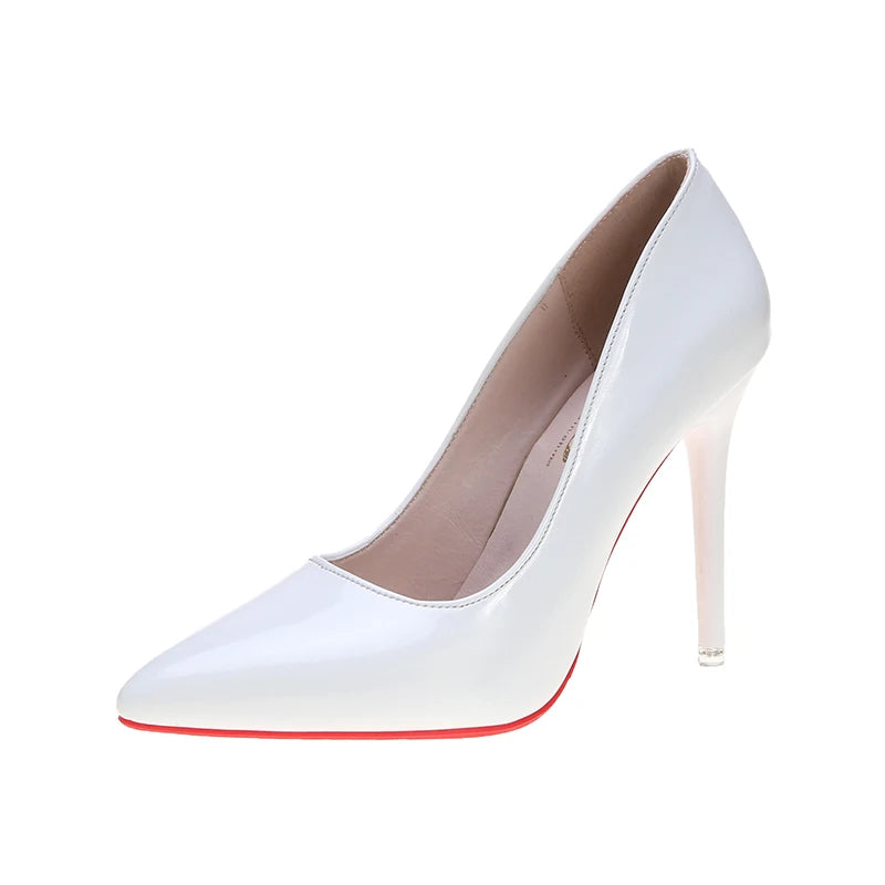 High-heeled shoes women fine heel pointed head design sexy temperament bright leather French patent leather women's shoes