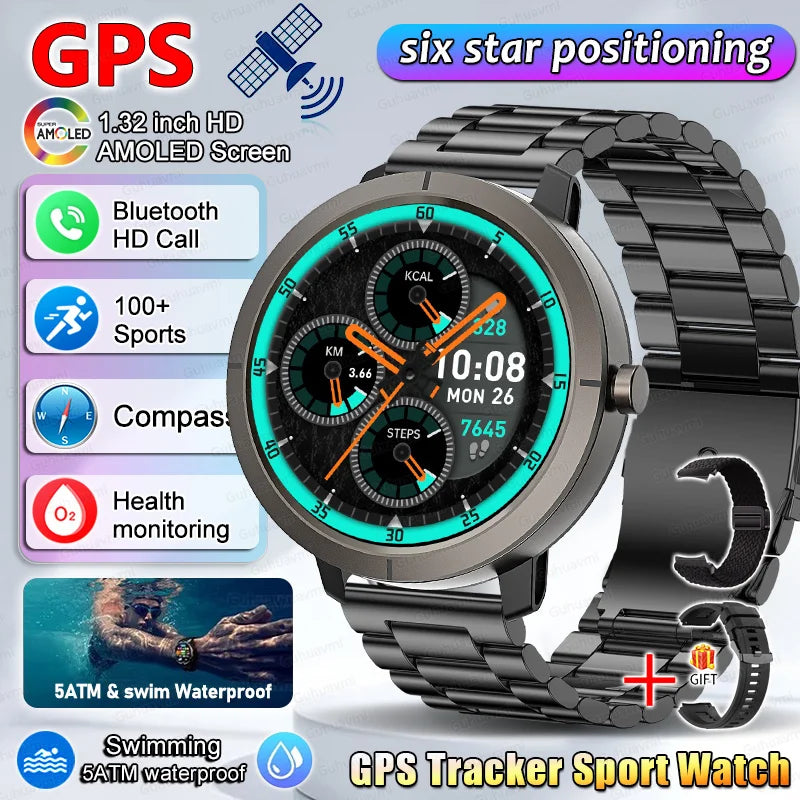 Smart Watch for Women GPS 6-Satellites 1.32” HD AMOLED Display Built-in GPS Bluetooth Call Sports 5ATM Waterproof Smartwatch ma