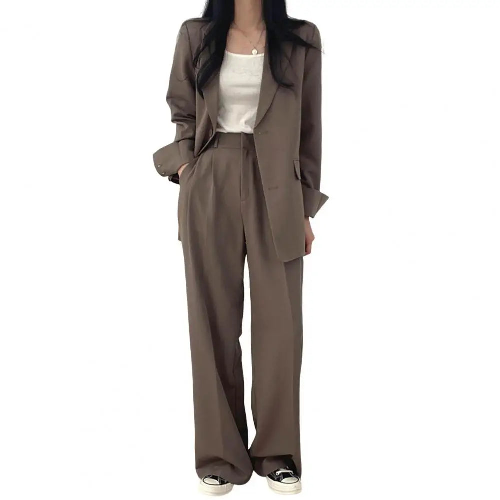 Wide Leg Suit Pants Set Elegant Women's Business Suit Set with Single-breasted Cardigan Jacket High Waist Wide for Professional