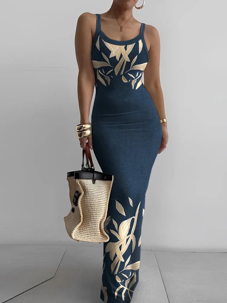 Sexy Strap Bodycon Maxi Dress Women 2024 Summer Fashion Sleeveless Slim Long Party Dress Elegant