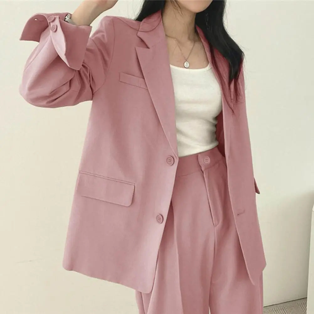 Wide Leg Suit Pants Set Elegant Women's Business Suit Set with Single-breasted Cardigan Jacket High Waist Wide for Professional
