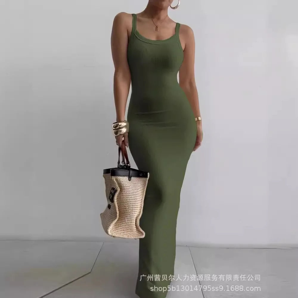 Sexy Strap Bodycon Maxi Dress Women 2024 Summer Fashion Sleeveless Slim Long Party Dress Elegant