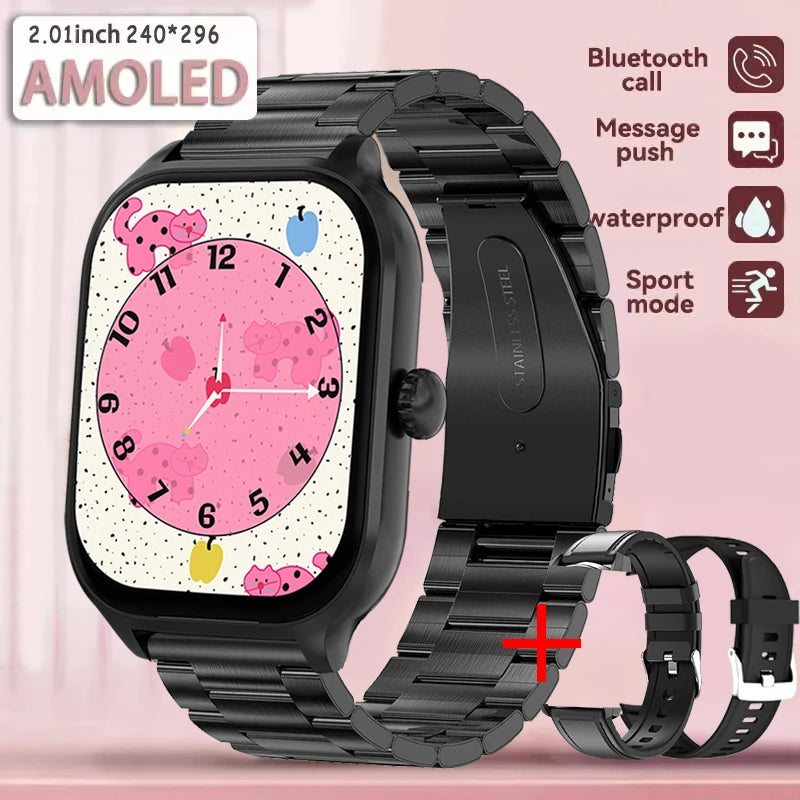 2025 New Smart Watch 2.01 inch AMOLED Screen Always Display Time Heart Rate BT Call Fashion trends men Women Couple Smartwatch