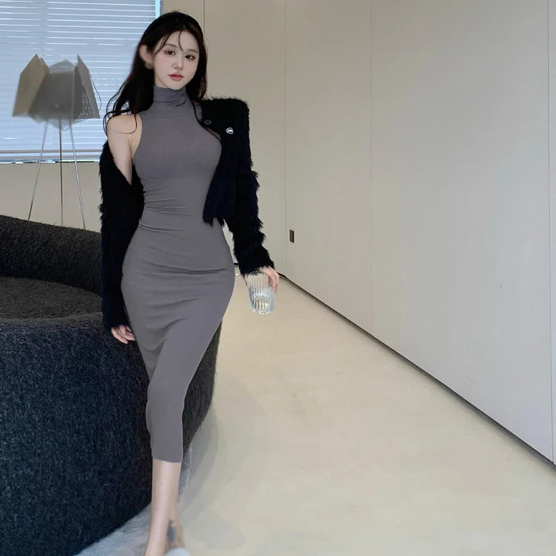 Sleeveless Dresses Women New Summer Design Slim Sexy Hot Trumpet Basics Korean Style Female Pure Color Graceful Party